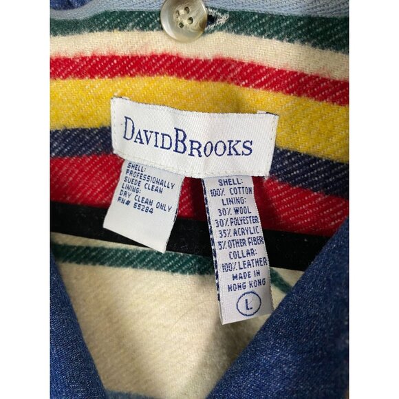 Vtg David Brooks Denim Chore Barn Jacket Suede Collar Womens Large Wool lining - Picture 3 of 16